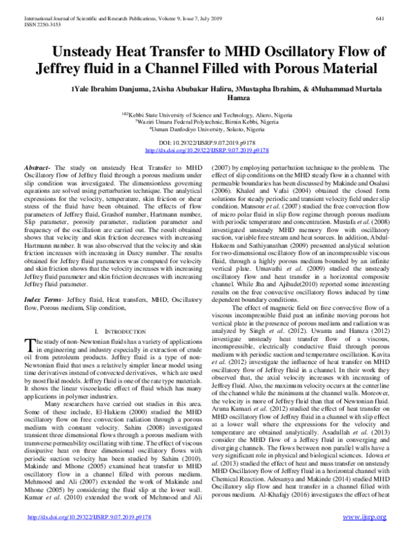 (PDF) Unsteady Heat Transfer to MHD Oscillatory Flow of Jeffrey fluid ...