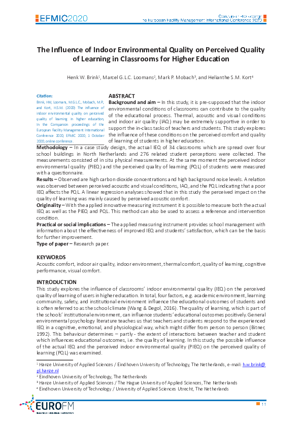 (PDF) The influence of indoor environmental quality on perceived ...