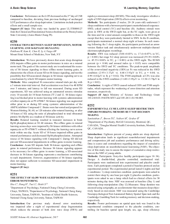 (PDF) 0251 the Effect of Slow Wave Sleep Deprivation on Error Monitoring