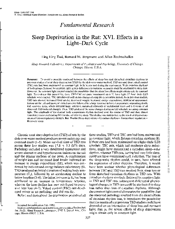 (PDF) Sleep Deprivation in the Rat: XVI. Effects in a Light-Dark Cycle