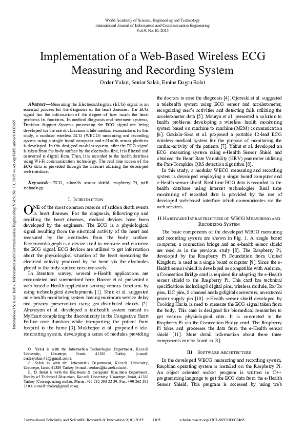 (PDF) Implementation Of A Web-Based Wireless Ecg Measuring And ...