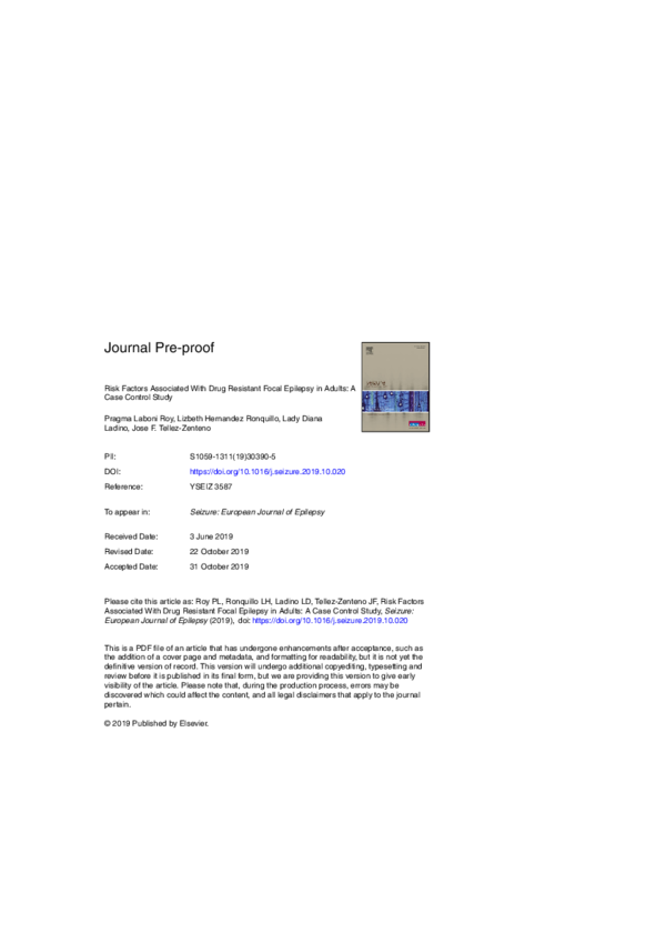(PDF) Risk factors associated with drug resistant focal epilepsy in ...