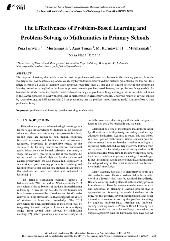 (PDF) The Effectiveness of Problem-Based Learning and Problem-Solving ...
