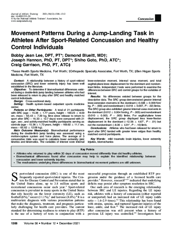 (PDF) Movement Patterns During a Jump-Landing Task in Athletes After ...