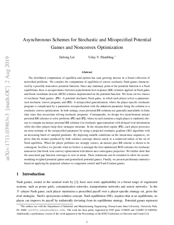 (PDF) Asynchronous Schemes for Stochastic and Misspecified Potential ...