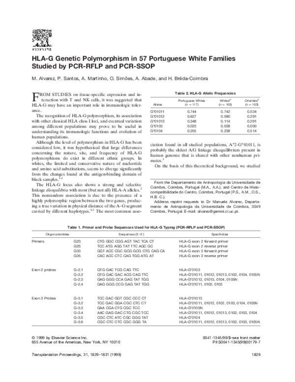 (PDF) HLA-G genetic polymorphism in 57 Portuguese white families ...