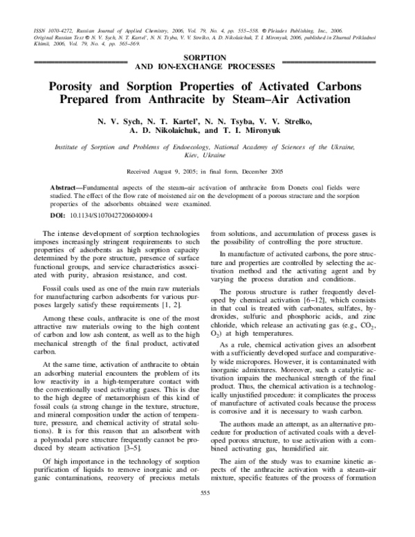 (PDF) Porosity and sorption properties of activated carbons prepared ...