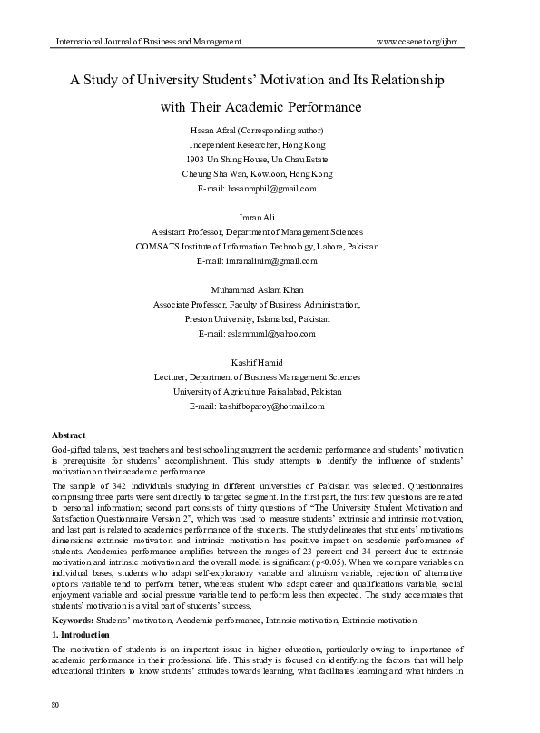 (PDF) A Study of University Students’ Motivation and Its Relationship ...