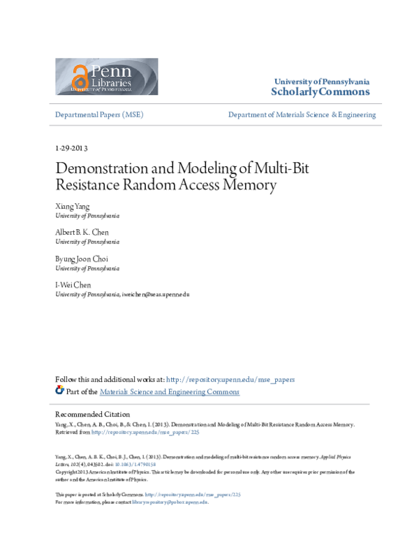 (PDF) Demonstration and modeling of multi-bit resistance random access ...