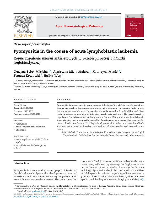 (PDF) Pyomyositis in the course of acute lymphoblastic leukemia