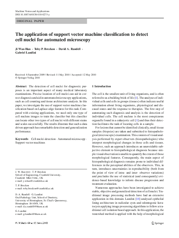 (PDF) The application of support vector machine classification to ...