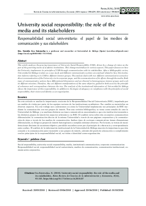 (PDF) University social responsibility: the role of the media and its ...