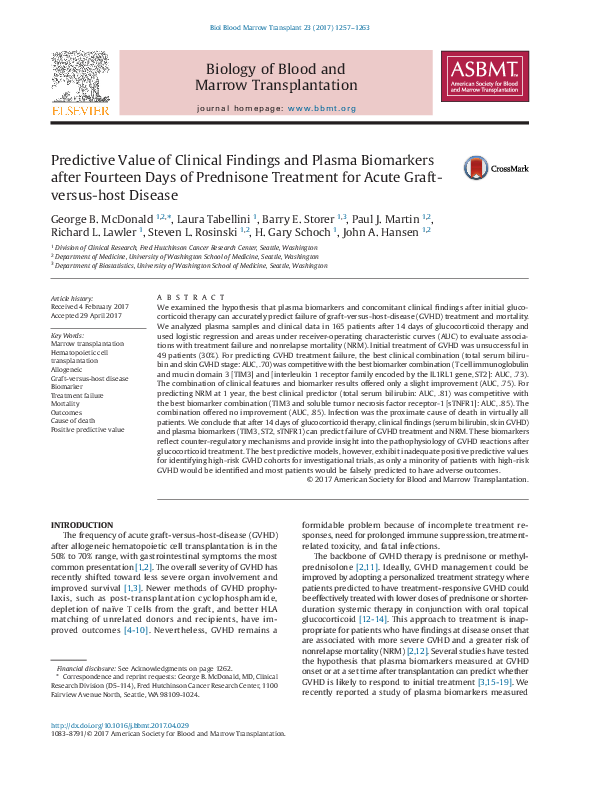 (PDF) Predictive Value of Clinical Findings and Plasma Biomarkers after ...