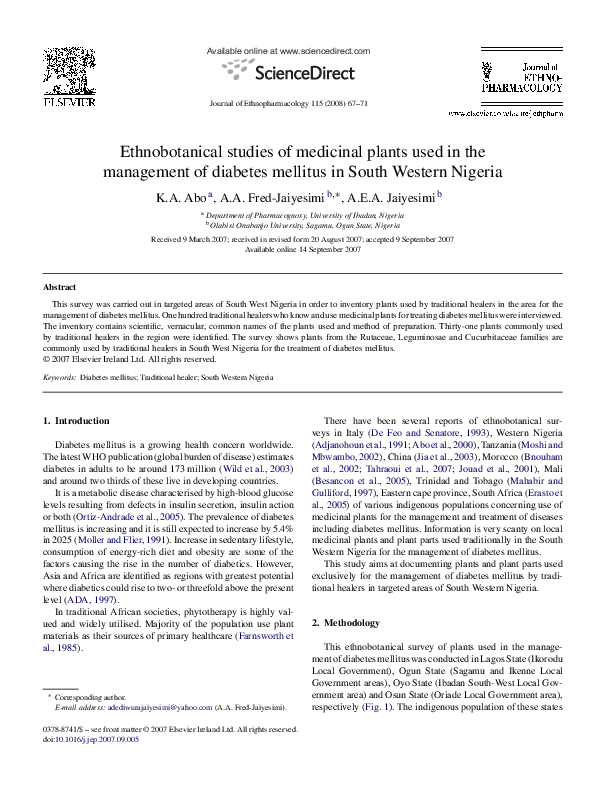 (PDF) Ethnobotanical studies of medicinal plants used in the management ...