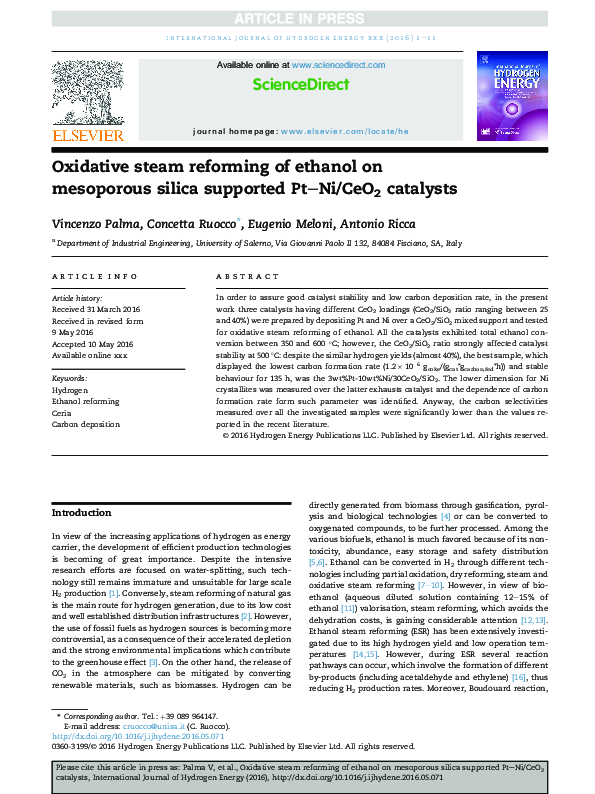 (PDF) Oxidative steam reforming of ethanol on mesoporous silica ...