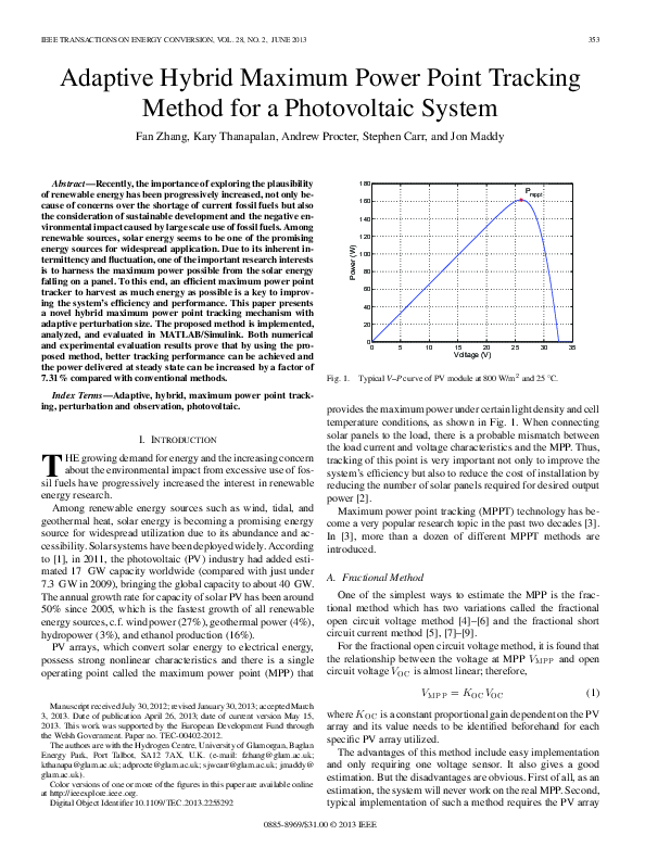 (PDF) Adaptive Hybrid Maximum Power Point Tracking Method for a ...