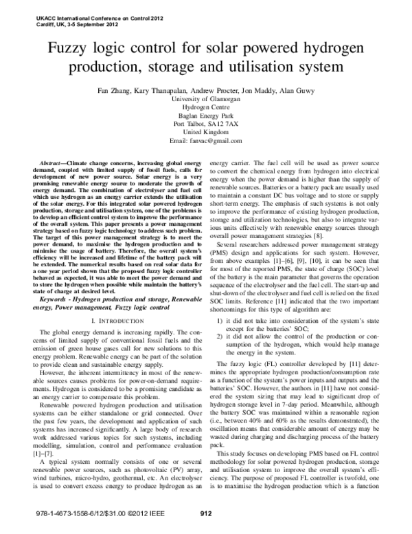 (PDF) Fuzzy logic control for solar powered hydrogen production ...