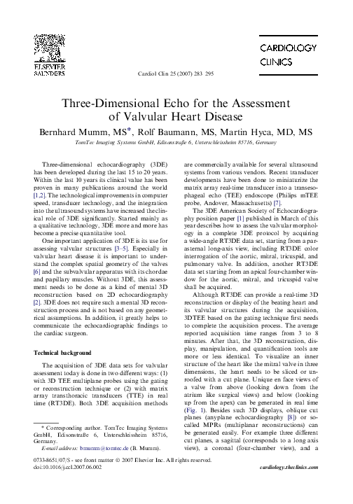 (PDF) Three-Dimensional Echo for the Assessment of Valvular Heart Disease