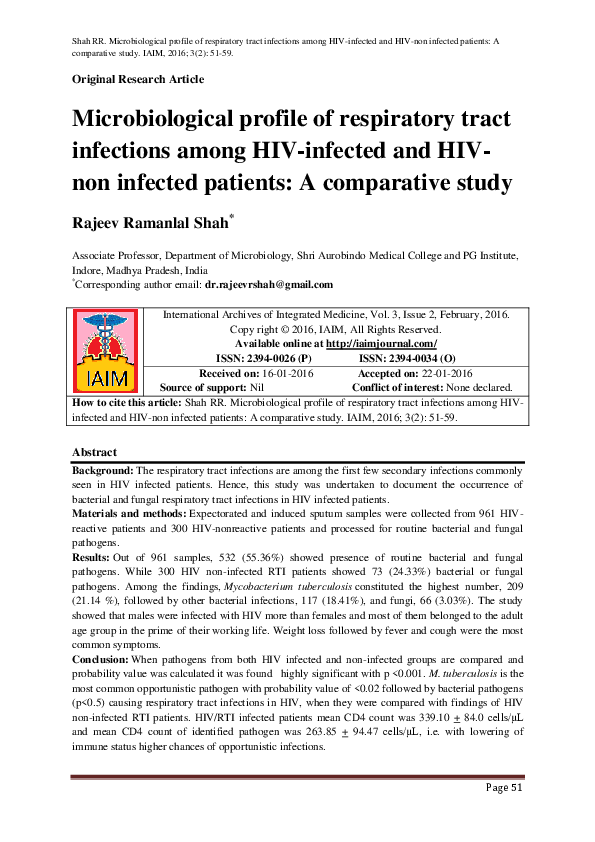 (PDF) Microbiological profile of respiratory tract infections among HIV ...