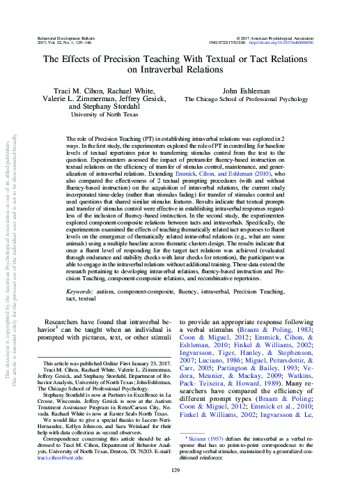(PDF) The effects of precision teaching with textual or tact relations ...
