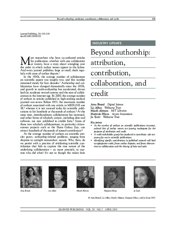 (PDF) Beyond authorship: attribution, contribution, collaboration, and ...