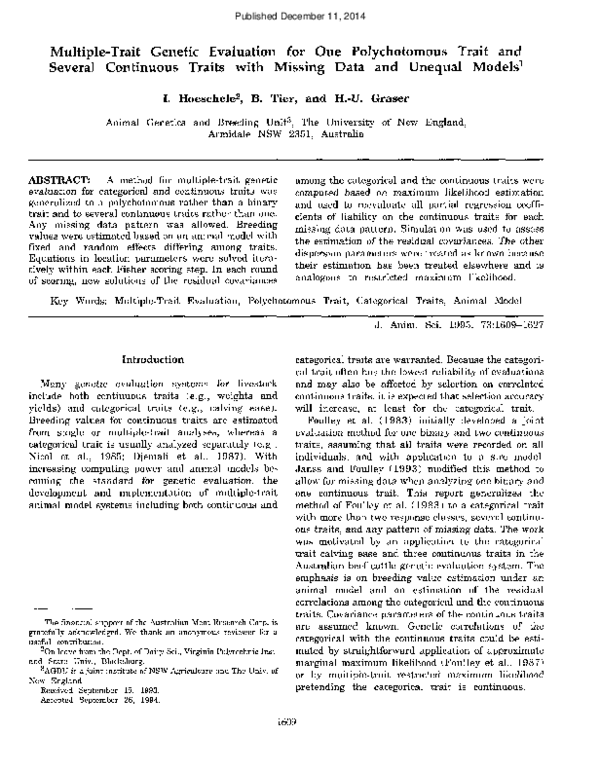 (PDF) Multiple-trait genetic evaluation for one polychotomous trait and ...