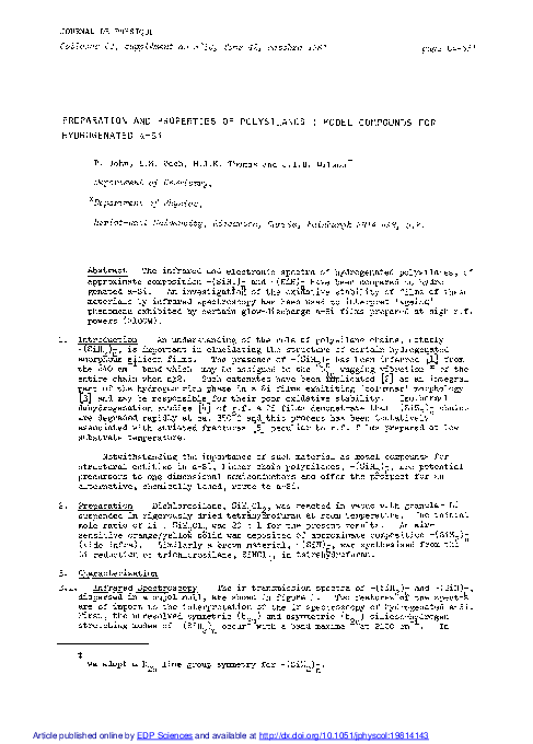 (PDF) PREPARATION AND PROPERTIES OF POLYSILANES : MODEL COMPOUNDS FOR ...
