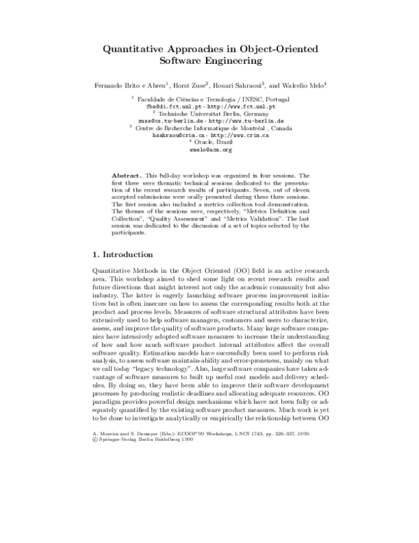 (PDF) Quantitative Approaches in Object-Oriented Software Engineering