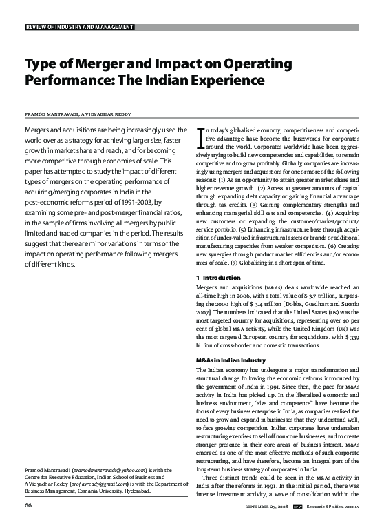 (PDF) Type of merger and impact on operating performance: the indian ...