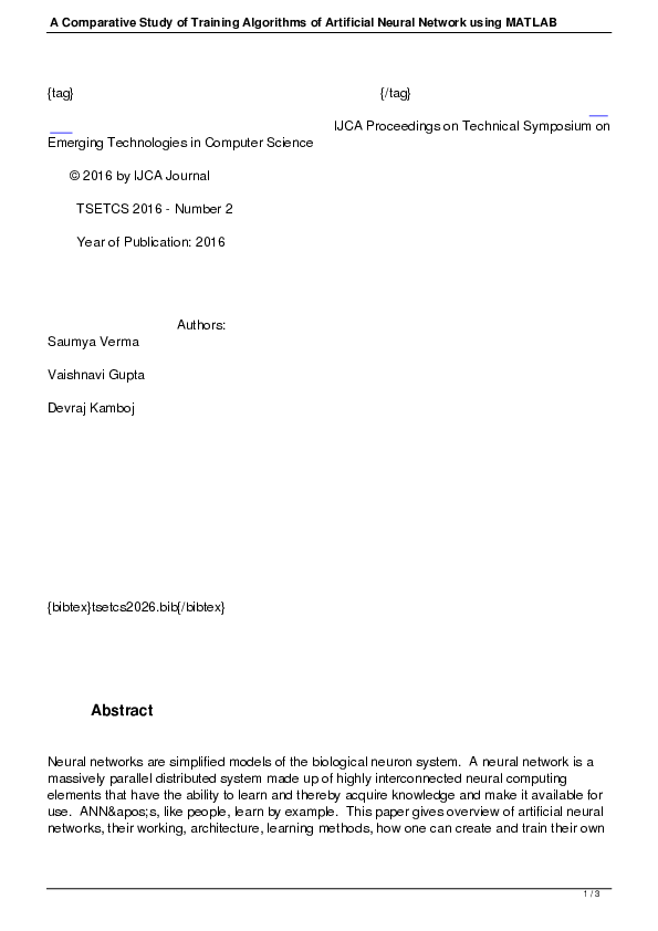 (PDF) A Comparative Study of Training Algorithms of Artificial Neural ...