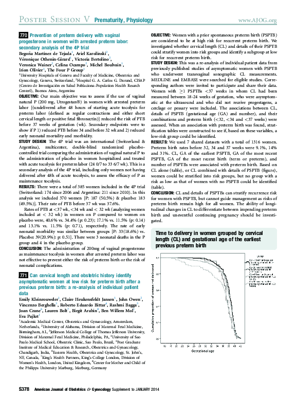 (PDF) 770: Prevention of preterm delivery with vaginal progesterone in ...