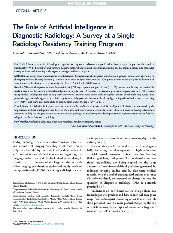 (PDF) The Role of Artificial Intelligence in Diagnostic Radiology: A ...