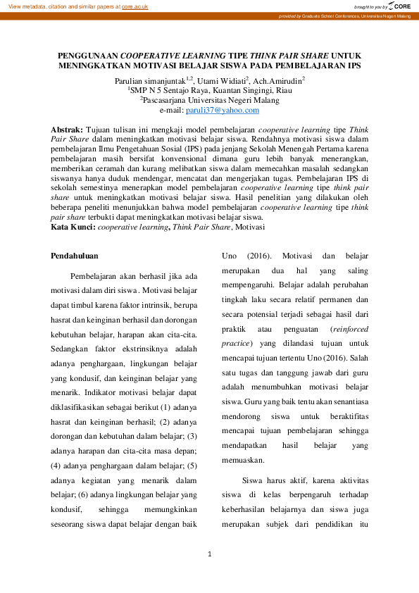 (PDF) Penggunaan Cooperative Learning Tipe Think Pair Share Untuk ...