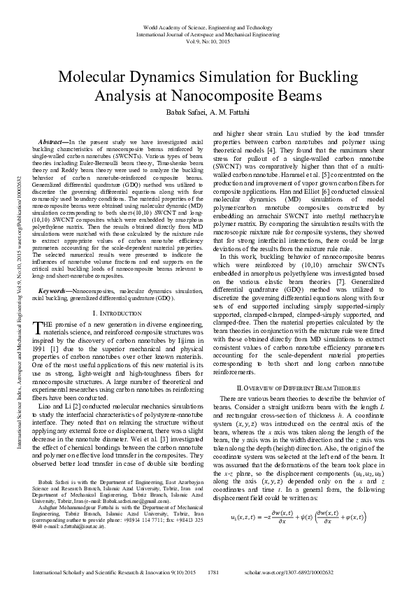 (PDF) Molecular Dynamics Simulation For Buckling Analysis At ...