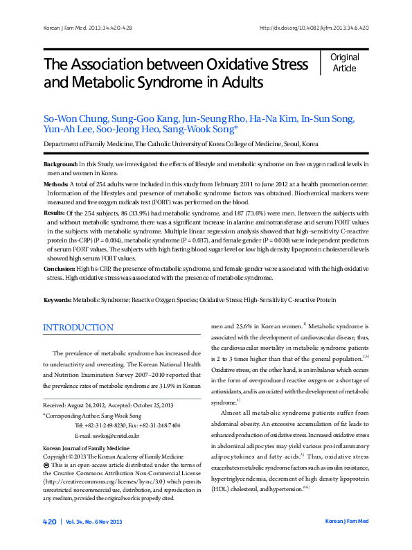 (PDF) The Association between Oxidative Stress and Metabolic Syndrome ...