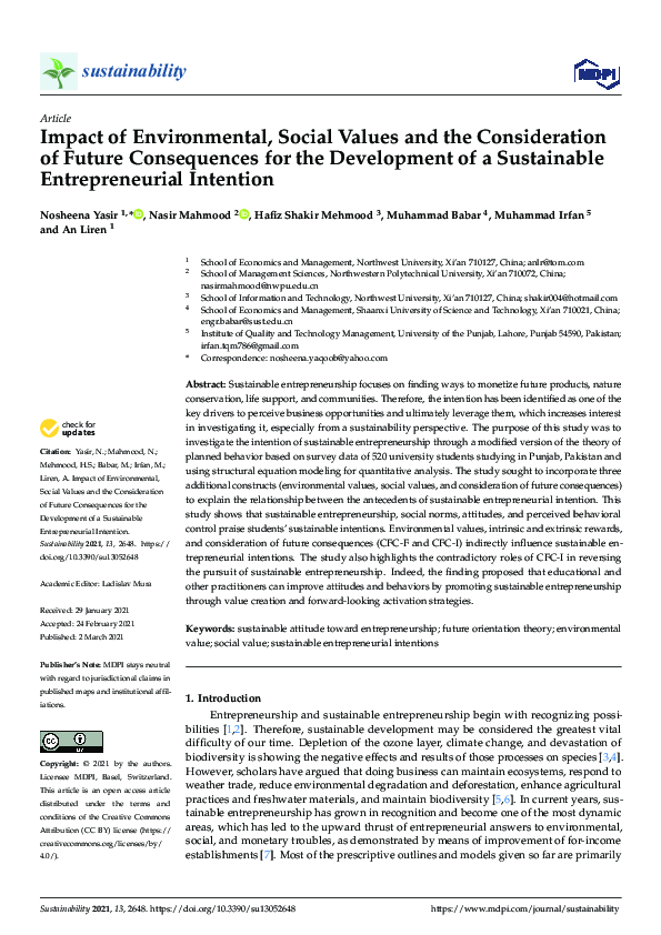(PDF) Impact of Environmental, Social Values and the Consideration of ...