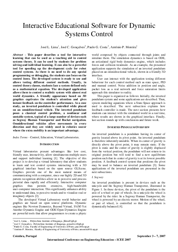 (PDF) Interactive educational software for dynamic systems control