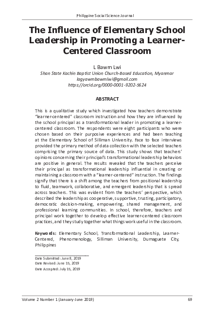(PDF) The Influence of Elementary School Leadership in Promoting a ...