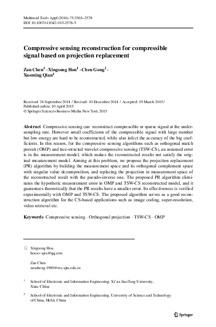 (PDF) Compressive sensing reconstruction for compressible signal based ...