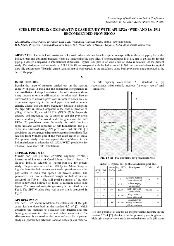 (PDF) Steel Pipe Pile: Comparative Case Study with Api RP2A (WSD) and ...