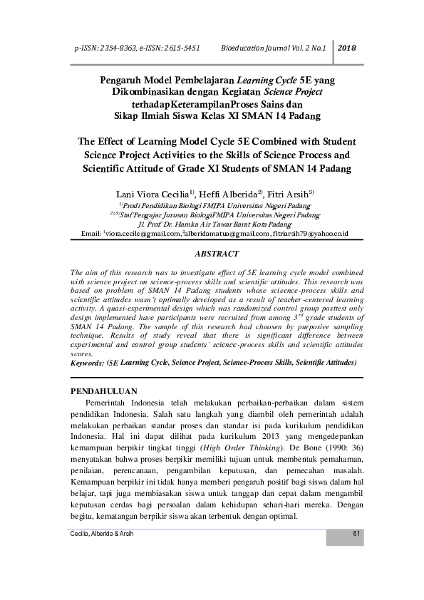 (PDF) The Effect of Learning Model Cycle 5E Combined with Student ...