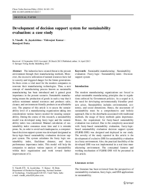 (PDF) Development of decision support system for sustainability ...