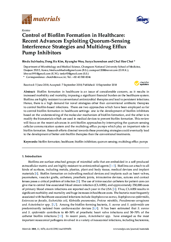(PDF) Control of Biofilm Formation in Healthcare: Recent Advances ...
