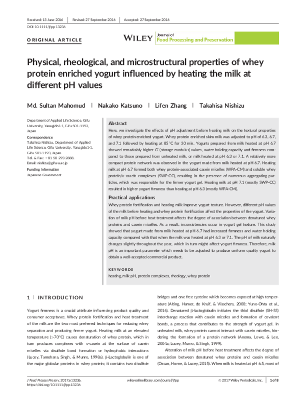 (PDF) Physical, rheological, and microstructural properties of whey ...