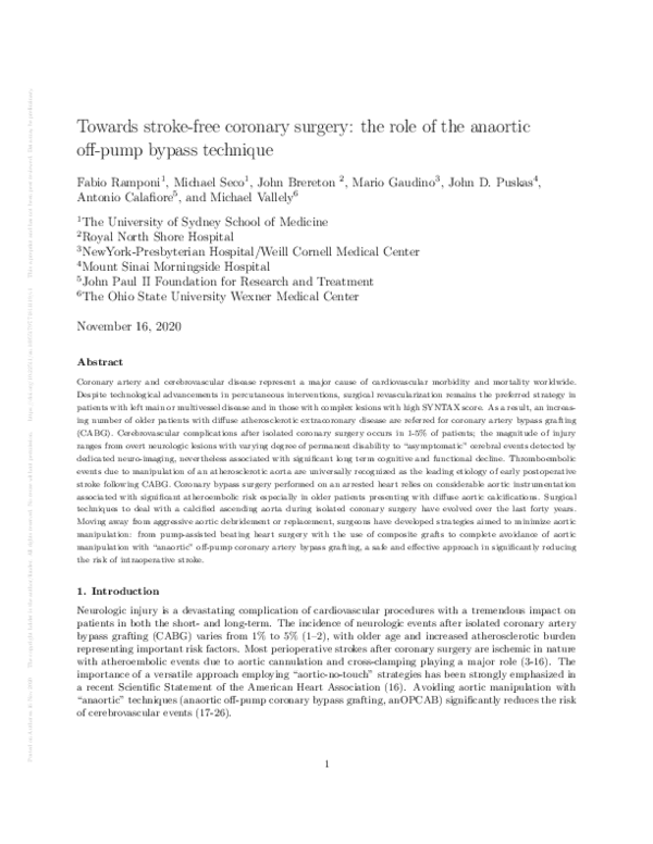 (PDF) Towards stroke-free coronary surgery: the role of the anaortic ...