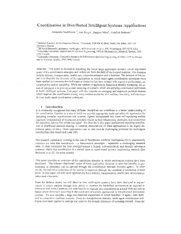 (PDF) Coordination in Distributed Intelligent Systems Appli