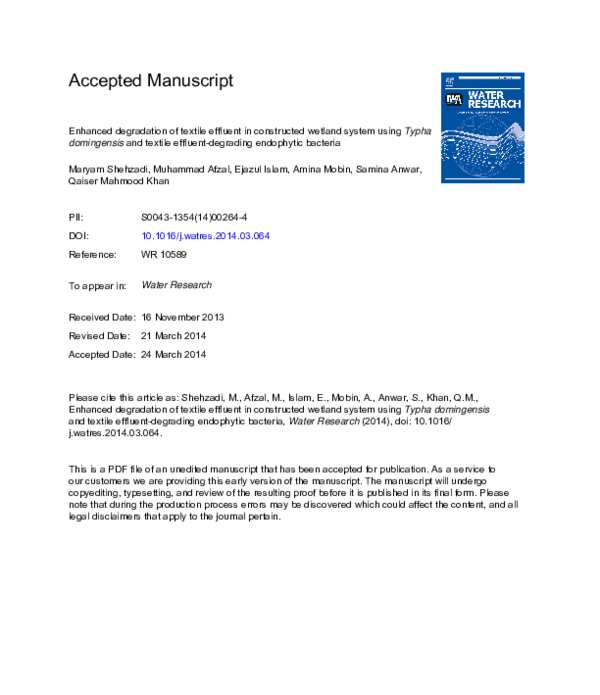 (PDF) Enhanced degradation of textile effluent in constructed wetland ...