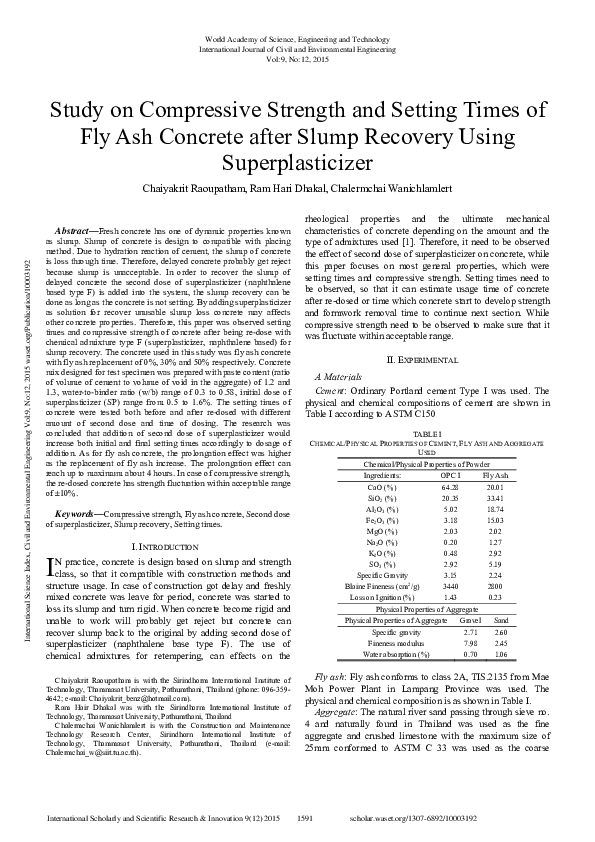 (PDF) Study On Compressive Strength And Setting Times Of Fly Ash ...