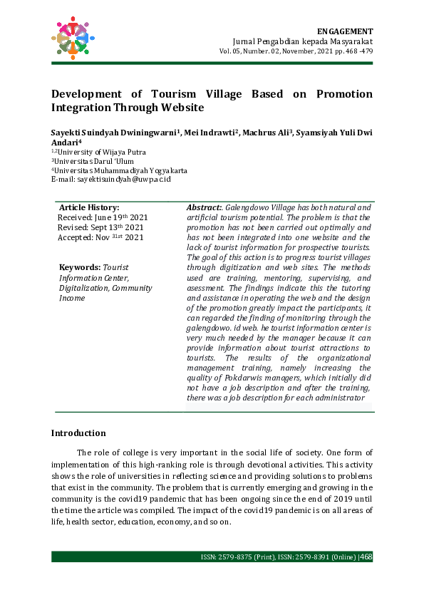 (PDF) Development of Tourism Villages Based on Promotion Integration ...
