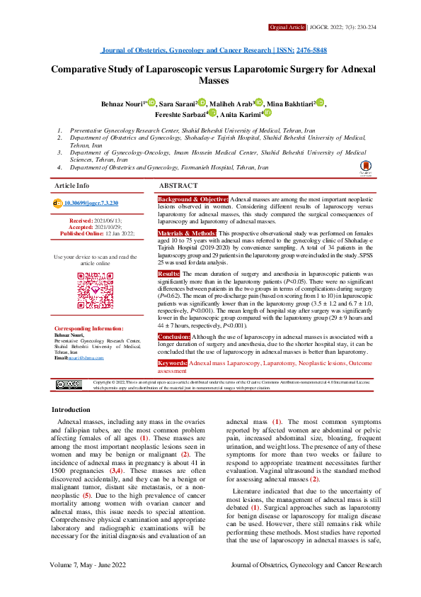(PDF) Comparative Study of Laparoscopic versus Laparotomic Surgery for ...